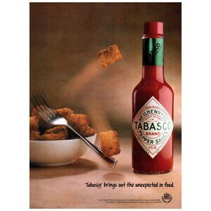 1993 Tobasco Hot Pepper Sauce McIlhenny Vintage Print Ad Tater Tots 90s Wall Art
